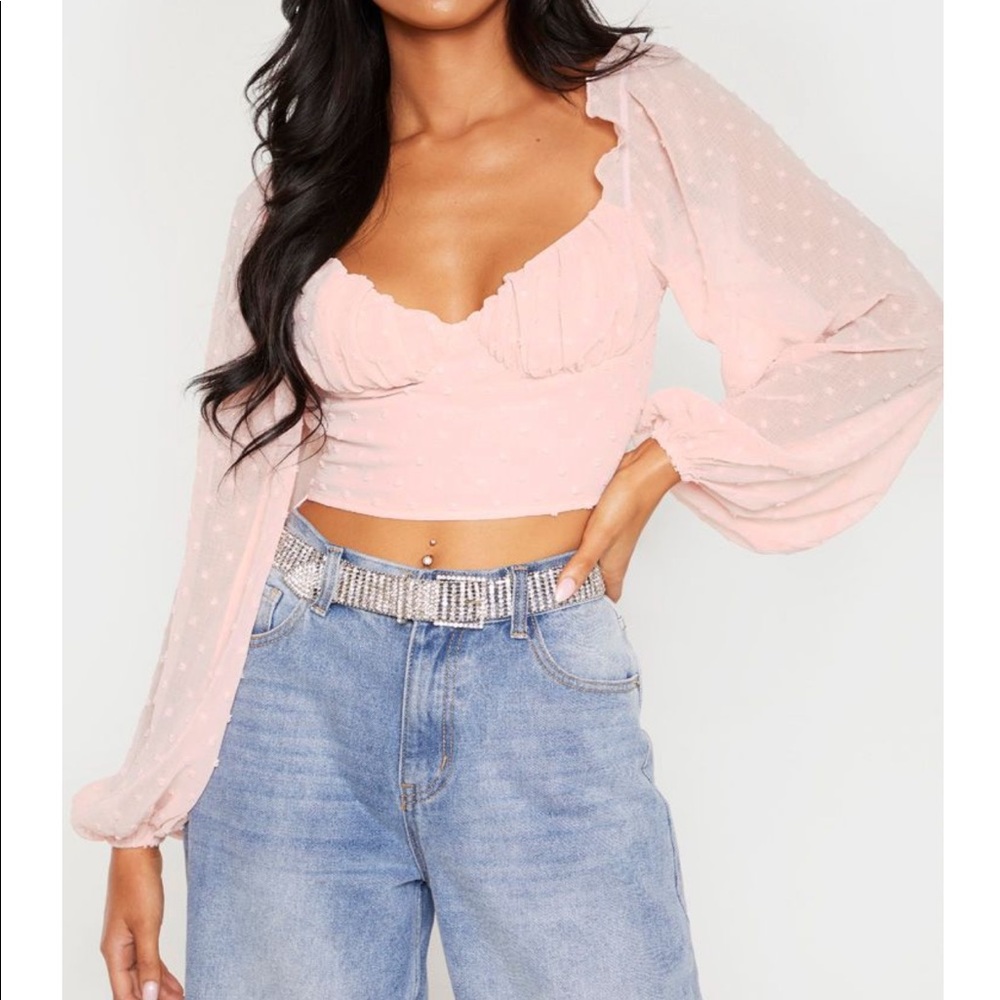 PLT PRETTY LITTLE THING PINK ROSE MESH CROP TOP